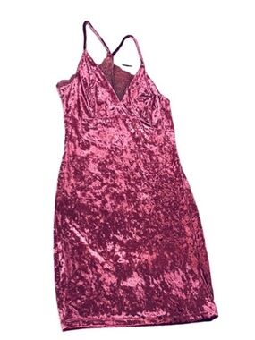 Steps NY Bodycon Dress Crushed Velvet Open Lace Back Berry Pink Size M Juniors